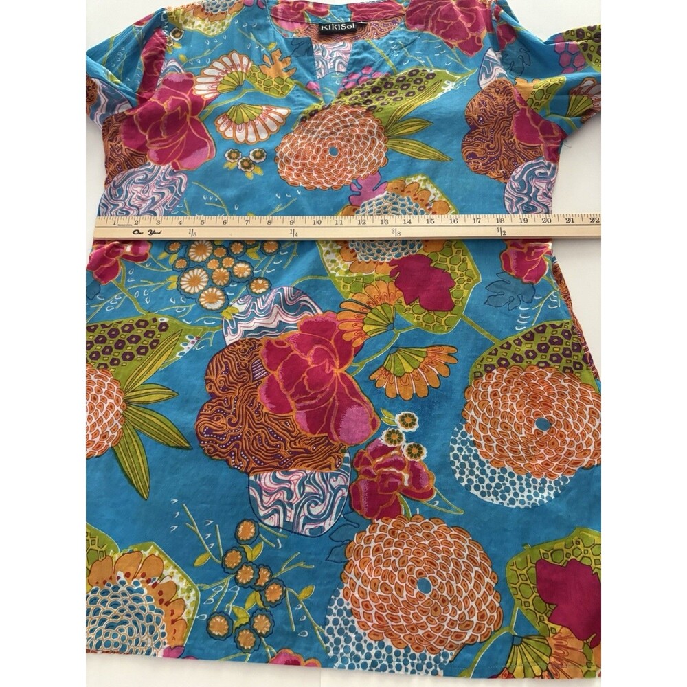 Kikisol Tunic Top Womens L Blue Floral Lagenlook Coastal Resort Vacation Coverup - Picture 9 of 15